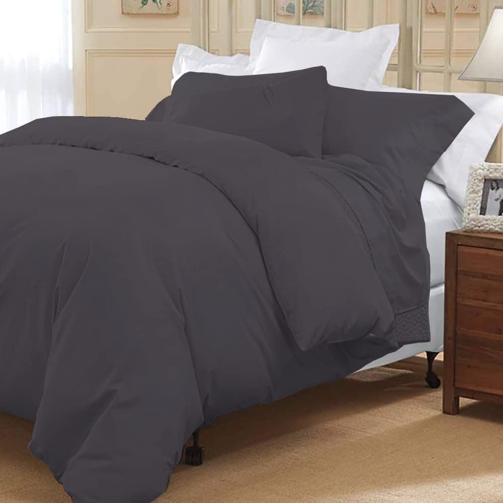 1 Piece Duvet Cover 100% Egyptian Cotton 800 Thread Count Oversized Queen (98"x98") Size Duvet Cover, Soft Breathable Luxury Bedding Set with Zipper Clouser & Corner Ties - Dark Grey Solid