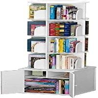 Katzowen Shelves Bookshelf Organizer Bookcase Round Rotating Bookshelf Bedside Table with Lockers Display Storage Organizer Shelves for CDs, Records