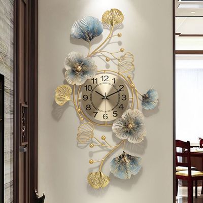 Big Wall Clocks for Living Room Decor, Creative Ginkgo Biloba Design Silent Decorative Mirrors for Wall Decor for Bedroom Kitchen Entryway Home Office Indoor,83x38cm/32.6x15(Size:Vertical)