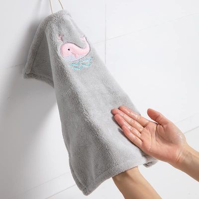 HUFFA Kitchen Towel Quick-Drying Handkerchief Hanging Type Absorbent Square Cute Children Hand Towel Small Towel Coral Fleece (Color : Gray)