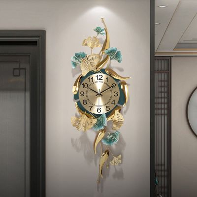 Big Wall Clocks for Living Room Decor, Creative Gold Fish Design Silent Wall Clock for Bedroom Kitchen Home Office Indoor(Size:Vertical)