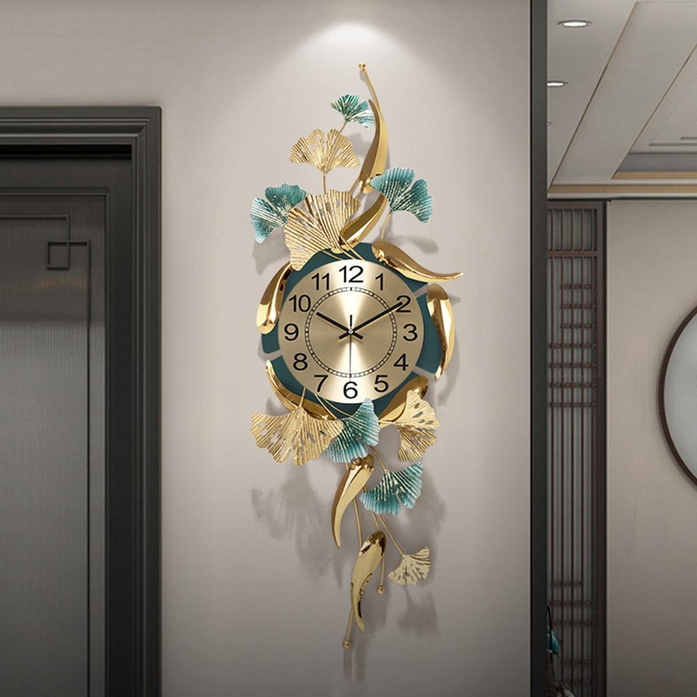 Big Wall Clocks for Living Room Decor, Creative Gold Fish Design Silent Wall Clock for Bedroom Kitchen Home Office Indoor(Size:Vertical)