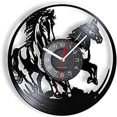 12In Wall Clock Silent Non-Ticking Horses Vinyl Record Wall Clock Horse Silhouette Laser Etched Album Music Record Wall Clock Horseman Home Decor Watch