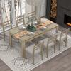 SIYSNKSI 7-Piece Dining Table Set, Wooden Mutifunctional Extendable Table with 12 Leaf and 2 Drawers, Wood Kitchen Set with 6 Dining Chairs, Ideal for Kitchen, Dining Areas (Natural Wood Wash-006) view 1