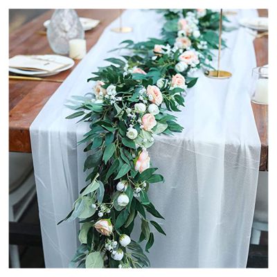 EZGISH Home Decoration Eucalyptus Willow Leaves Vines Artificial Flowers Rose Garland for Wedding Arch Greenery Backdrop Doorways Wedding Decoration (Color : 1pc Orange)