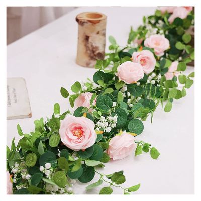 EZGISH Home Decoration Artificial Flowers Silk Rose Gypsophila Garland Fake Eucalyptus Vine Hanging Plants Wedding Decoration (Color : Style 01)