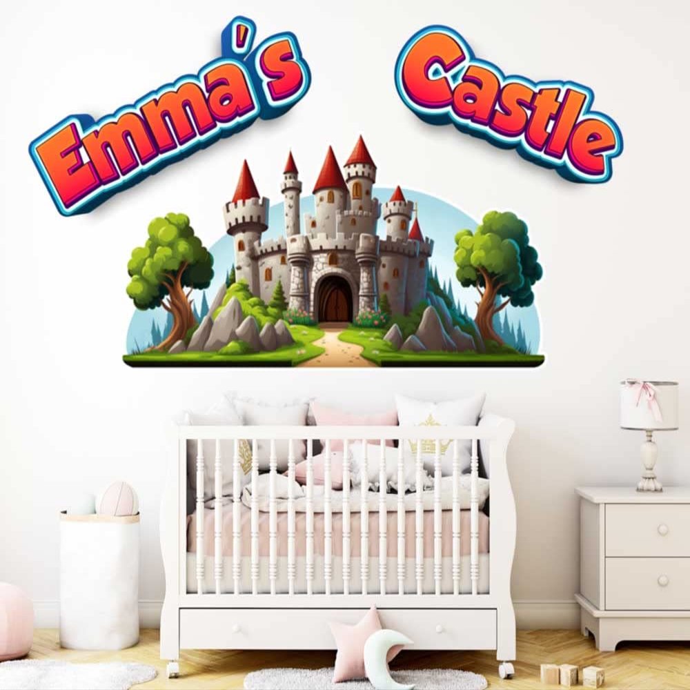 Personalized Castle Wall Stickers Fairy Tale Peel and Stick Wall Art Decals Bedroom Living Room Baby Nursery (24" x 12")