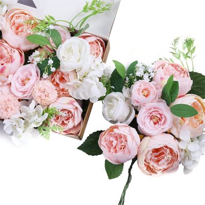 EZGISH Household Goods Artificial Peony Flowers Box Set Silk Bride Bouquets for Wedding Party Home Decor Wedding Home Decoration (Color : Rose Pink)