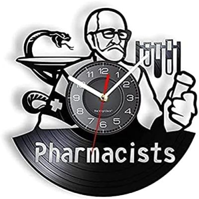 Modern Roman Numerals Wall Clocks 12 Inch Wall Vinyl Decorative Wall Clocks Pharmacists Wall Clock Made of Real Vinyl Record Medicine Snake Test Tube Wall Watch Pharmacy Hanging Decor