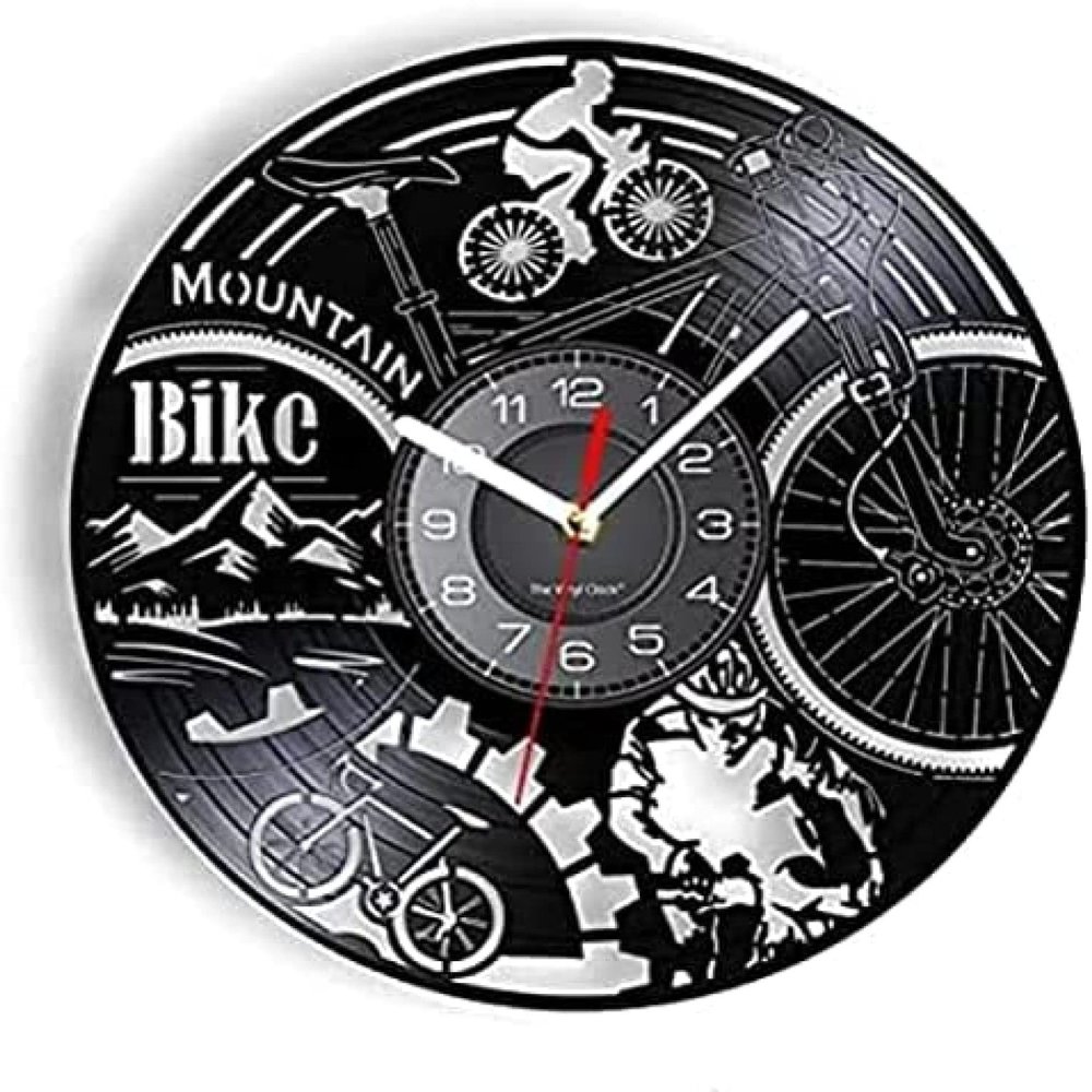Modern Roman Numerals Wall Clocks 12 Inch Wall Clock Mountain Bike Vinyl Record Wall Clock Mountain Biking Black Retro Wall Art Home Decor Silent Wall Watch Adventure Bicycle Gift
