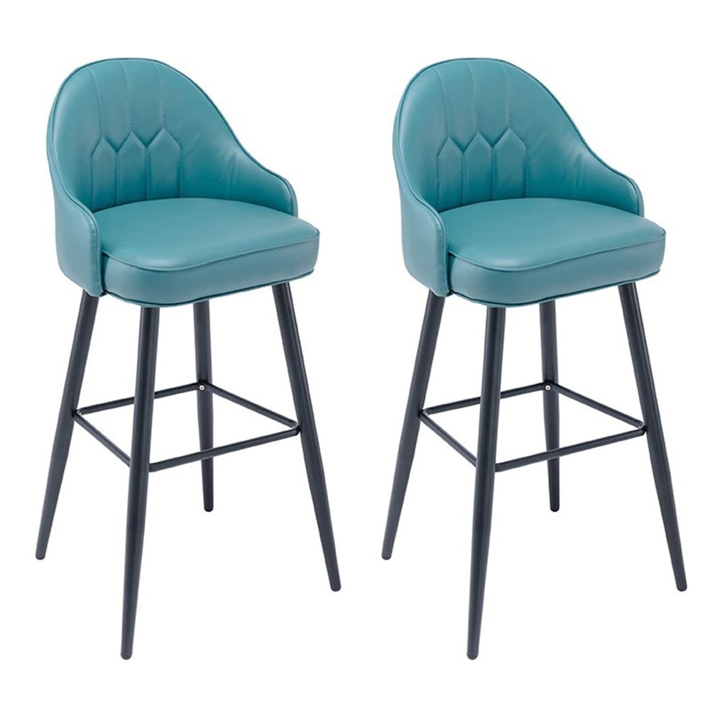 30" Height PU Leather Kitchen Island Bar Stool Set of 2 with Backs Barstools Counter Height Bar Chairs Black Chrome Frame Upholstered Seat for Bars, Dining Room, Coffee Room (Color : Azure)
