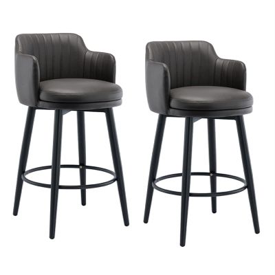 Barstools Swivel Bar Stools Set of 2 with Low Back Kitchen Island Bar Chair, Counter Height with Arms , Nappa Leather Pedal Chrome Upholstered Seat, for Bars, Cafe, Lounge, Pubs ( Color : Grey , Size