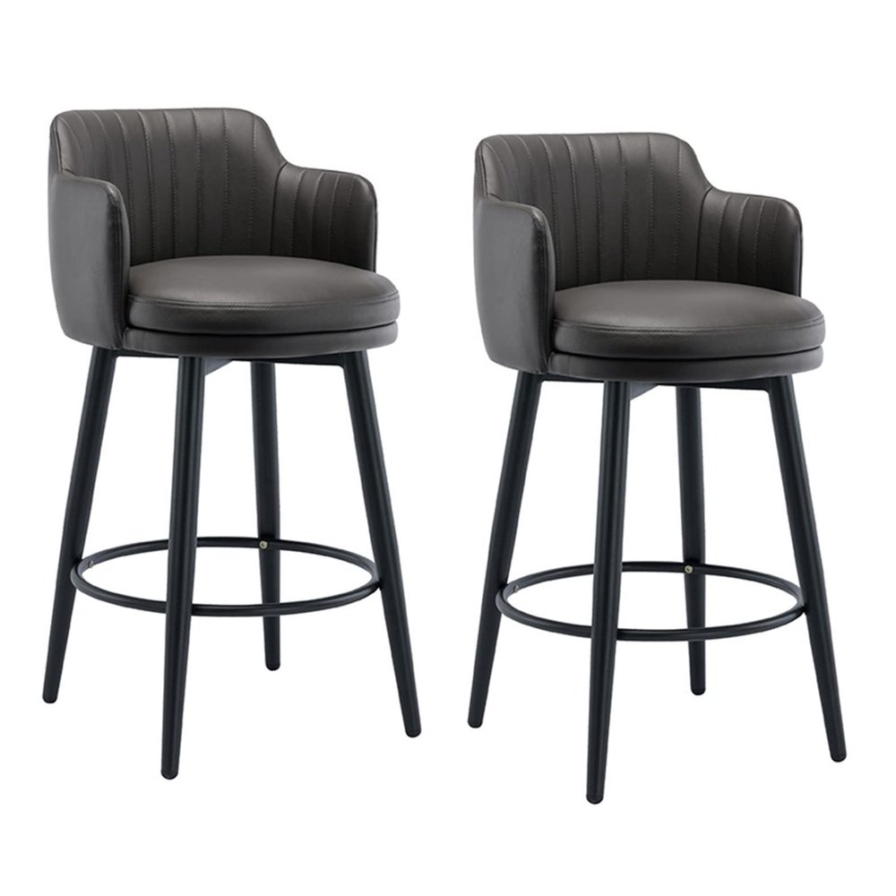Barstools Swivel Bar Stools Set of 2 with Low Back Kitchen Island Bar Chair, Counter Height with Arms , Nappa Leather Pedal Chrome Upholstered Seat, for Bars, Cafe, Lounge, Pubs ( Color : Grey , Size