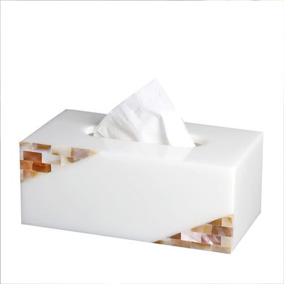 Modern Nordic Paper Facial Tissue Napkin Dispenser For Vanity Counter Tops Light Luxury Home Decor Tissue Box Holder- Decorative Tissue Box Cover Is Finished In Beautiful Mother Of Pearl Milano Collec