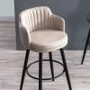 26 Inches High Barstools Swivel Bar Stools Set of 3 with Low Back Kitchen Island Bar Chair, Counter Height with Arms , Nappa Leather Pedal Chrome Upholstered Seat, for Bars, Cafe, Lounge, Pubs ( Color view 2