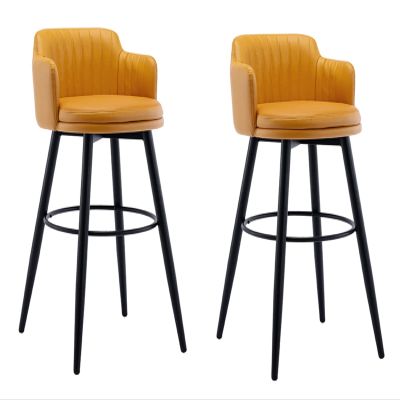Barstools Swivel Bars Chair Bar Set of 2 with Back Kitchen Island Bar Stools Counter Height with Arms, Nappa Leather Black Metal Legs Black Footrest for Pub Home Bar Dining Room ( Color : Orange , Siz