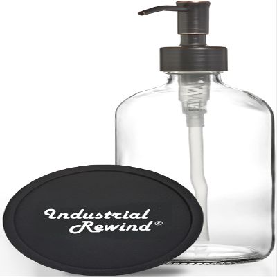 Clear Soap Dispenser with Oil Rubbed Bronze Soap or Lotion Pump. 8oz Glass Dispenser Comes with Non Slip Coaster (Clear/ORB)