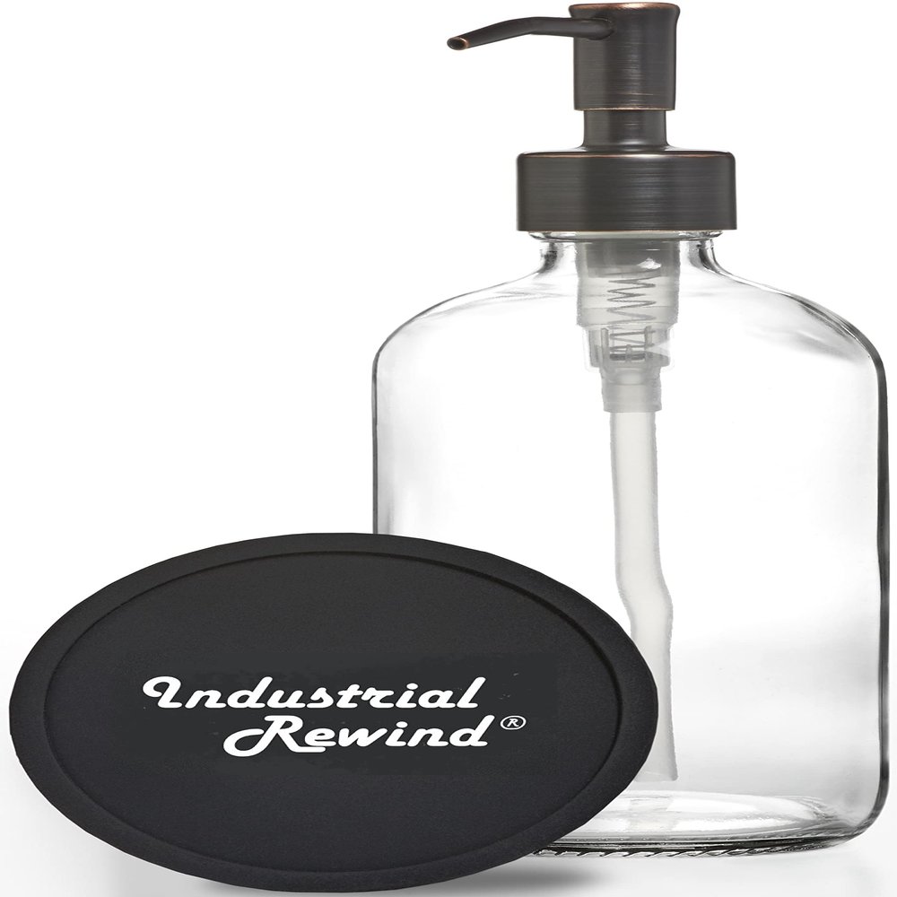 Clear Soap Dispenser with Oil Rubbed Bronze Soap or Lotion Pump. 8oz Glass Dispenser Comes with Non Slip Coaster (Clear/ORB)