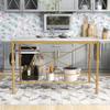 HOMES: Inside + Out Sheffield Modern Genuine Marble Top Steel 58 in. Kitchen Island with Multi-Purpose Shelf and Hooks for Kitchen, Dining Room, Gold and White view 2