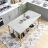 HOMES: Inside + Out Sheffield Modern Genuine Marble Top Steel 58 in. Kitchen Island with Multi-Purpose Shelf and Hooks for Kitchen, Dining Room, Gold and White view 4