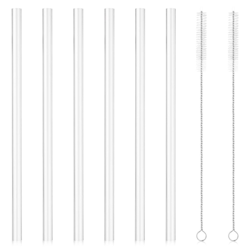 6pcs Replacement Straws for Iron Flask Thermo Flask, Straws with 2 Cleaning Brushes Compatible with IRON FLASK, Thermo flask, Hydro Flask Wide Mouth Bottle Straw Lid