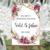 Farmhouse Wood Wedding Welcome Sign Welcome to Our Beginning Personalized Name Wedding Ceremony Sign Rose Floral Red Watercolor Flower Wedding Welcome Signage Engagement Party Sign 16x24in view 1