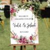 Farmhouse Wood Wedding Welcome Sign Welcome to Our Beginning Personalized Name Wedding Ceremony Sign Rose Floral Red Watercolor Flower Wedding Welcome Signage Engagement Party Sign 16x24in view 3