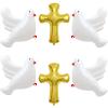 6Pcs Gold Cross Shape Balloons White Doves Balloons Large Baptism Party Helium Foil Balloons for First Communion God Bless Christening Memorial Theme Birthday Wedding Party Decorations Supplies view 1