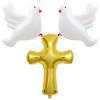 6Pcs Gold Cross Shape Balloons White Doves Balloons Large Baptism Party Helium Foil Balloons for First Communion God Bless Christening Memorial Theme Birthday Wedding Party Decorations Supplies view 4