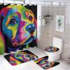 VHPVHP 4 Pcs Bathroom Shower Curtain Set,Bathroom Sets with Rugs (Bath Mat,U Shape and Toilet Lid Cover Mat), Colorful Cute Dog Bathroom Decor Set view 1