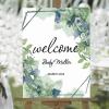 Romantic Wood Wedding Welcome Sign Pick A Seat Not A Side Personalized Name Welcome Wedding Signage Bluebell Floral Teal Green Wreath Boho Wedding Welcome Sign Art Plaque 18x24in view 1