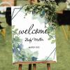 Romantic Wood Wedding Welcome Sign Pick A Seat Not A Side Personalized Name Welcome Wedding Signage Bluebell Floral Teal Green Wreath Boho Wedding Welcome Sign Art Plaque 18x24in view 3
