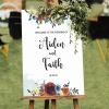 Watercolor Rose Flower Teal Back Paint Wedding Welcome Signs Welcome to Our Happily Ever After Custom Name Wood Wedding Sign Rustic Wedding Reception Poster Welcome Sign 16x24in view 3