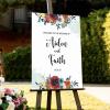 Watercolor Rose Flower Teal Back Paint Wedding Welcome Signs Welcome to Our Happily Ever After Custom Name Wood Wedding Sign Rustic Wedding Reception Poster Welcome Sign 16x24in view 4