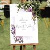 Dark Purple Watercolor Rose Floral Wedding Welcome Signs Please Enjoy Our Unplugged Ceremony Custom Name Wood Welcome Wedding Signage Rustic Wedding Reception Poster Welcome Sign 16x24in view 3