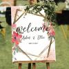 Boho Wood Wedding Welcome Signs Welcome to Bridal Shower Personalized Wedding Welcome Sign Daisy Floral Pink Red Wreath Wedding Welcome Signage Engagement Party Sign 18x24in view 3