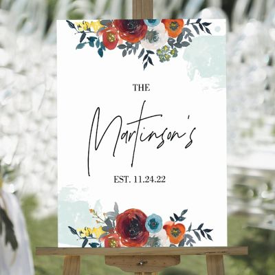 Watercolor Rose Flower Teal Back Paint Wedding Welcome Sign Welcome to Our Wedding Custom Name Wood Wedding Ceremony Sign Romantic Reception Decorations Party Signs for Wedding 18x24in