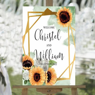 Welcome Personalized Last Name Wood Wedding Welcome Signs Sunflower Rose Wreath Green Paint Welcome Wedding Sign Boho Bridal Shower Welcome Sign Entrance Decor 16x24in Wedding Decor Plaque