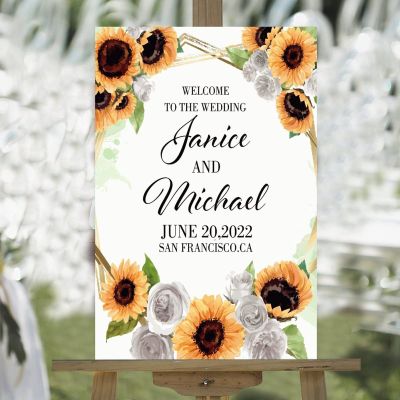 Pick A Seat Not A Side Personalized Name Wood Wedding Welcome Signs Summer Sunflower Wreath Rose Floral Welcome Wedding Sign Romantic Wedding Decor Engagement Sign 16x24in