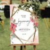 Wedding Welcome Signs Welcome to Bridal Shower Personalized Rustic Wood Welcome Wedding Signage Daisy Floral Pink Red Wreath Wedding Welcome Signage Engagement Party Sign 16x24in view 3
