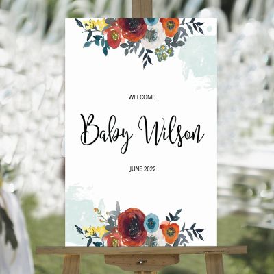 Vintage Wedding Welcome Sign Welcome to The Wedding Custom Name Date Wood Wedding Reception Welcome Sign Watercolor Rose Flower Teal Back Paint Wedding Welcome Sign 16x24in
