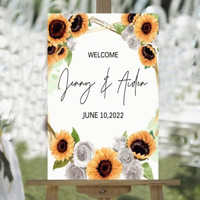Wedding Welcome Sign Welcome to The Wedding Personalized Name Rustic Wood Wedding Welcome Sign Summer Sunflower Wreath Rose Floral Porch Welcome Sign Wedding Reception Decor 16x24in