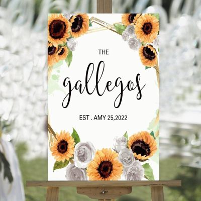 Welcome Personalized Last Name Wood Wedding Welcome Sign Summer Sunflower Wreath Rose Floral Welcome Sign Rustic Wedding Reception Poster Welcome Sign 16x24in Wood Wedding Decor Plaque