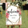 Welcome Wedding Signs Welcome to Our Beginning Personalized Name Romantic Wood Welcome Sign Daisy Floral Pink Red Wreath Welcome Wedding Poster Entrance Decor Sign 16x24in view 3