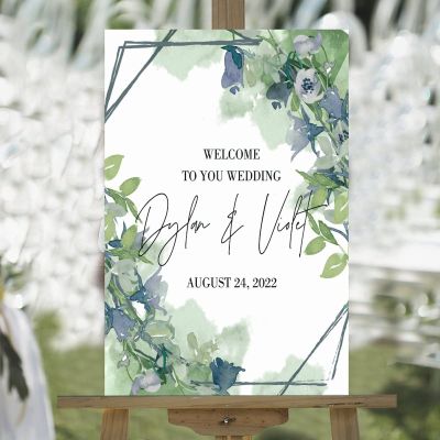 Welcome to The Bridal Shower Custom Name Wood Welcome Wedding Sign Bluebell Floral Teal Green Wreath Welcome Wedding Signage Boho Boho Wedding Decor Welcome Sign 16x24in Wedding Decor Plaque