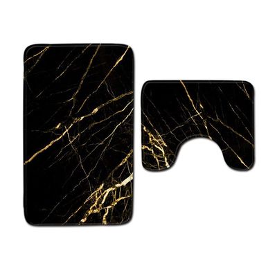 2 Pieces Set Bath Rugs Soft Absorbent Bathroom Mat 32"x20" U-Shaped Toilet Rug 18"x15" Machine Wash Tub Shower Room Floor Mat (Marble)