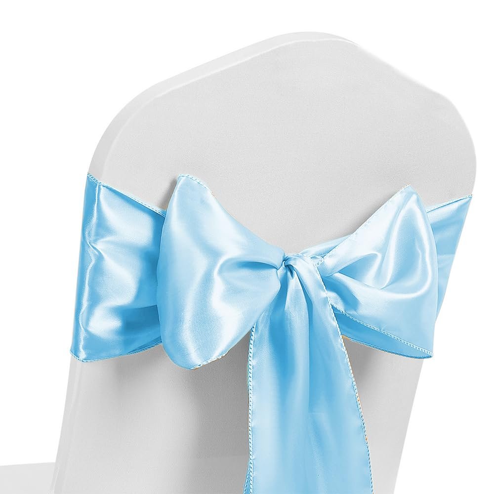 MAGTOWNE Satin Baby Blue Chair Sashes Bows 50 Pack for Wedding Party, Light Blue Sashes for Chair Covers and Chairs Decor