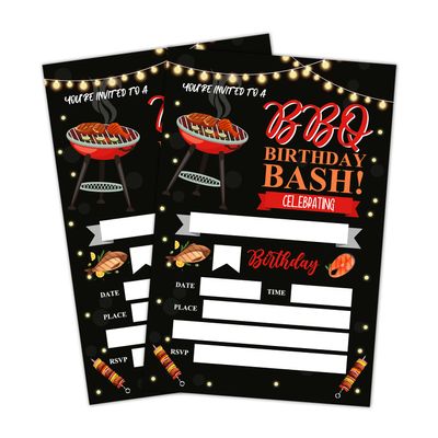 LWBEO BBQ Birthday Invitation Cards, Barbecue Party Invites, Kids Happy Birthday Party Decorations Supplies, 20 Fill-in Cards with Envelopes for Boys or Girls Party Celebration - B17