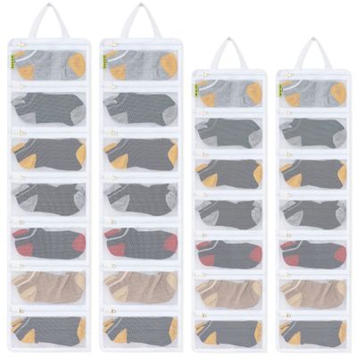 GOCOHHI 4 Pcs Sock Laundry Bag with Mesh & Zipper, Hanging Laundry Bags for Washing Machine, Adult & Kids Sizes, 28 Pockets, White