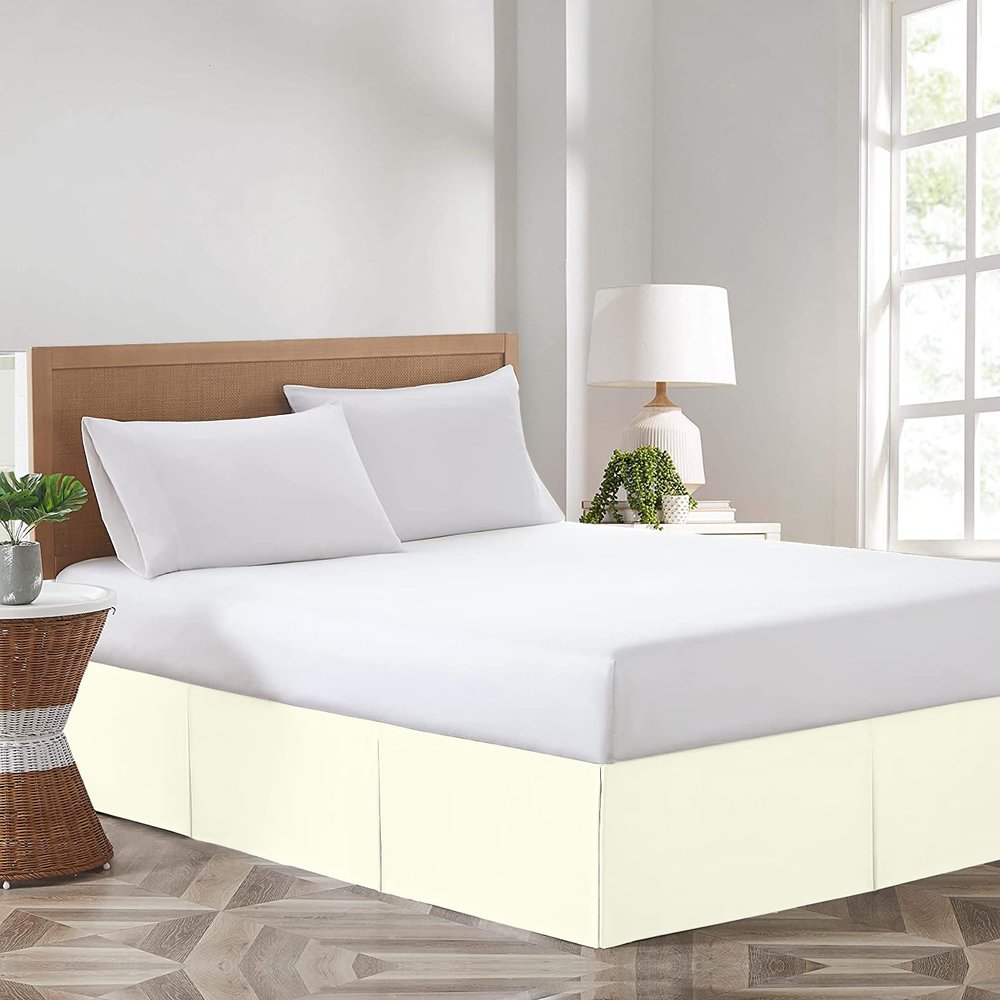 Dee's Collection Ivory Magic Bed Skirt Cal King Size -22 Inch Drop Split Corner Magic Bedskirts -Microfiber Box Magic Bedskirts -Never Lift Your Mattress - Hotel Quality Magic Bed Skirt